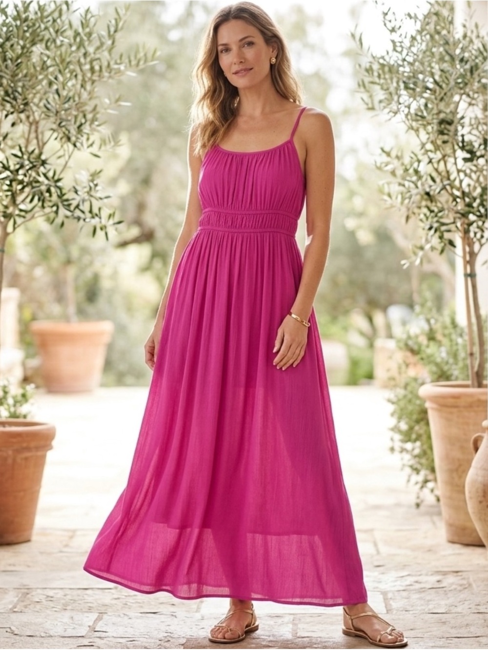 Time and Tru Smocked Waist Maxi Dress in Pink Size XL (16-18) Like New